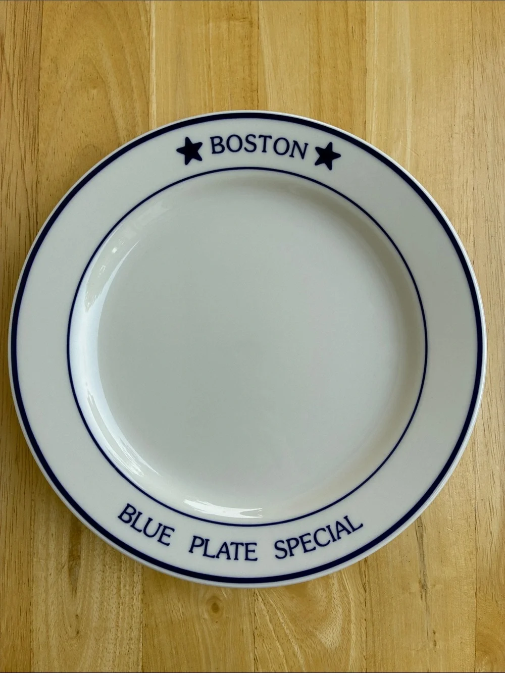 2 Boston Blue Plate Special Ceramic Dinner Plate - White with Navy Blue Trim